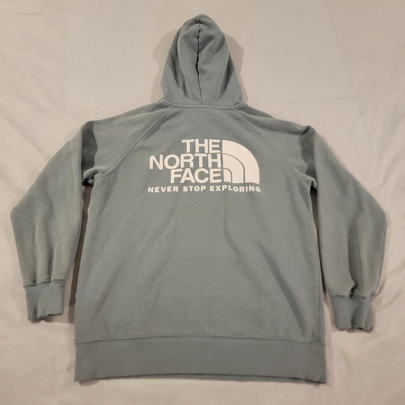 The NORTH FACE ~ Light Blue Sweatshirt Hoodie Kangaroo Pockets Mens Medium -VG - Picture 2 of 7